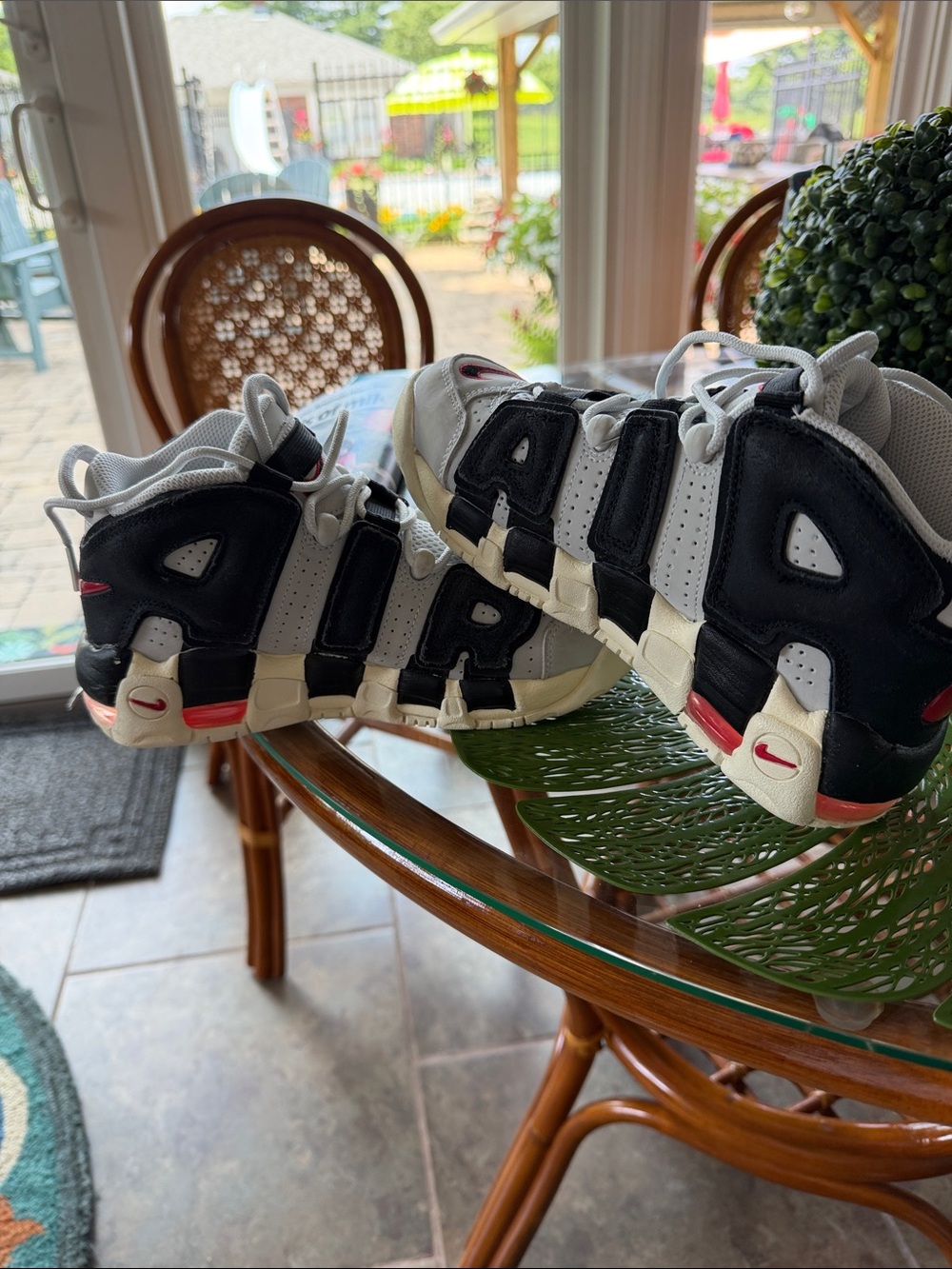 Nike Kids AIR More Uptempo Sneakers - White, Black & Red.  Like new.